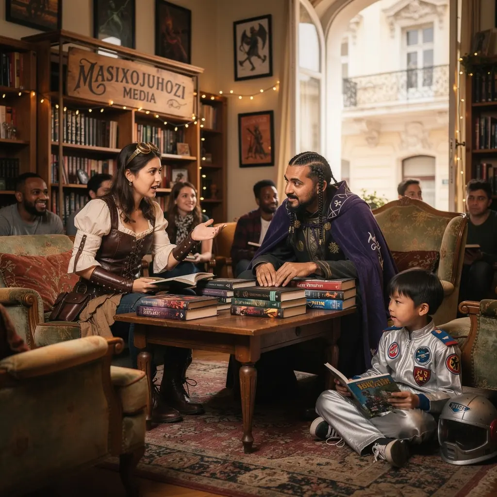 Ein interstellarer Raumschiff fliegt durch einen bunten Nebel voller Sterne und unbekannter Planeten.