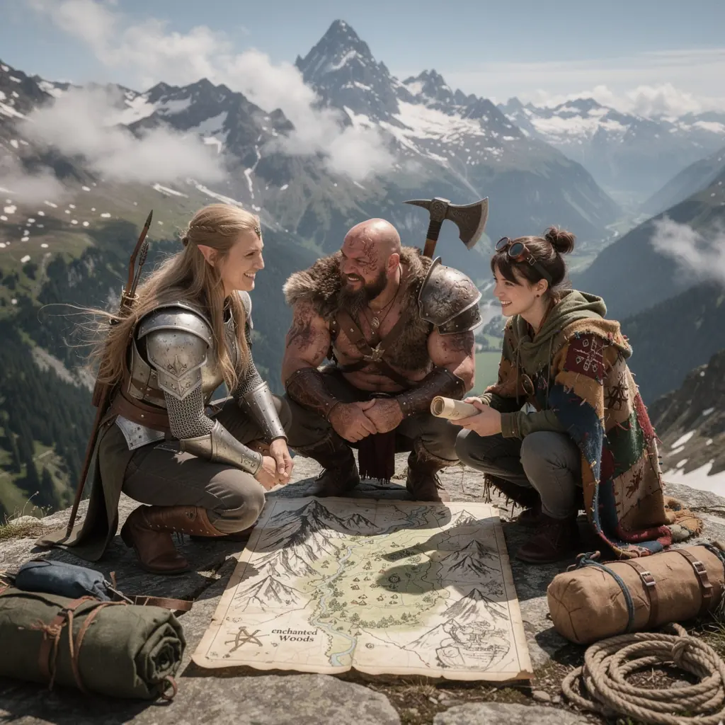 Eine mutige Kriegerin in strahlender Rüstung erhebt ihr Schwert gegen eine dunkle Bedrohung aus einer anderen Welt.