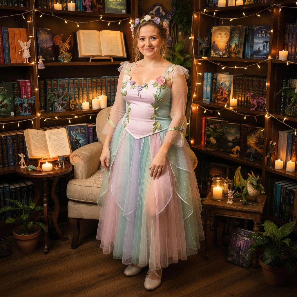 Eine verzauberte Prinzessin sitzt auf einem Thron aus Kristall, umgeben von magischen Kreaturen.